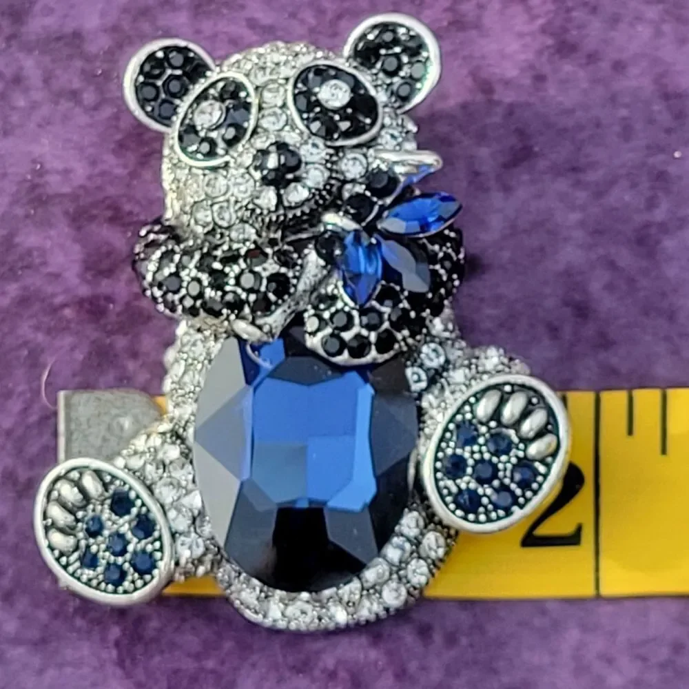 Crystal Blue Glass Panda Brooch